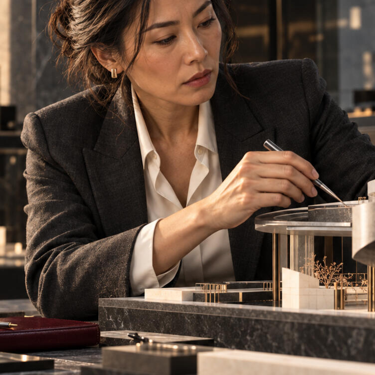 Senior specialist examining a complex technical model