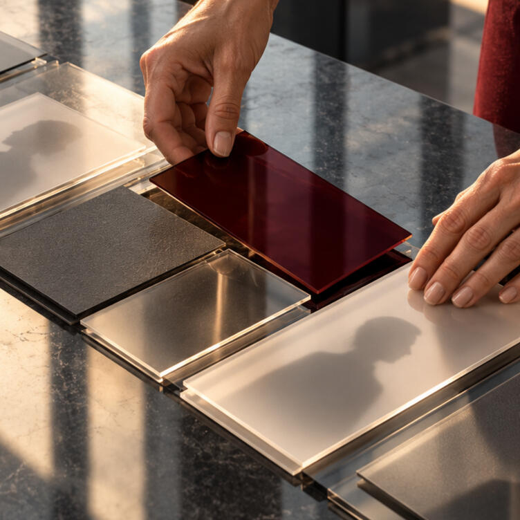 Consultant placing an oxblood panel into a tailored search framework